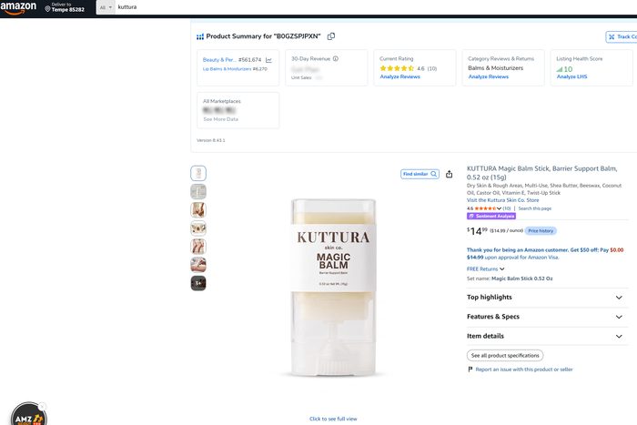 Magic Balm live Amazon listing, 4.6 stars