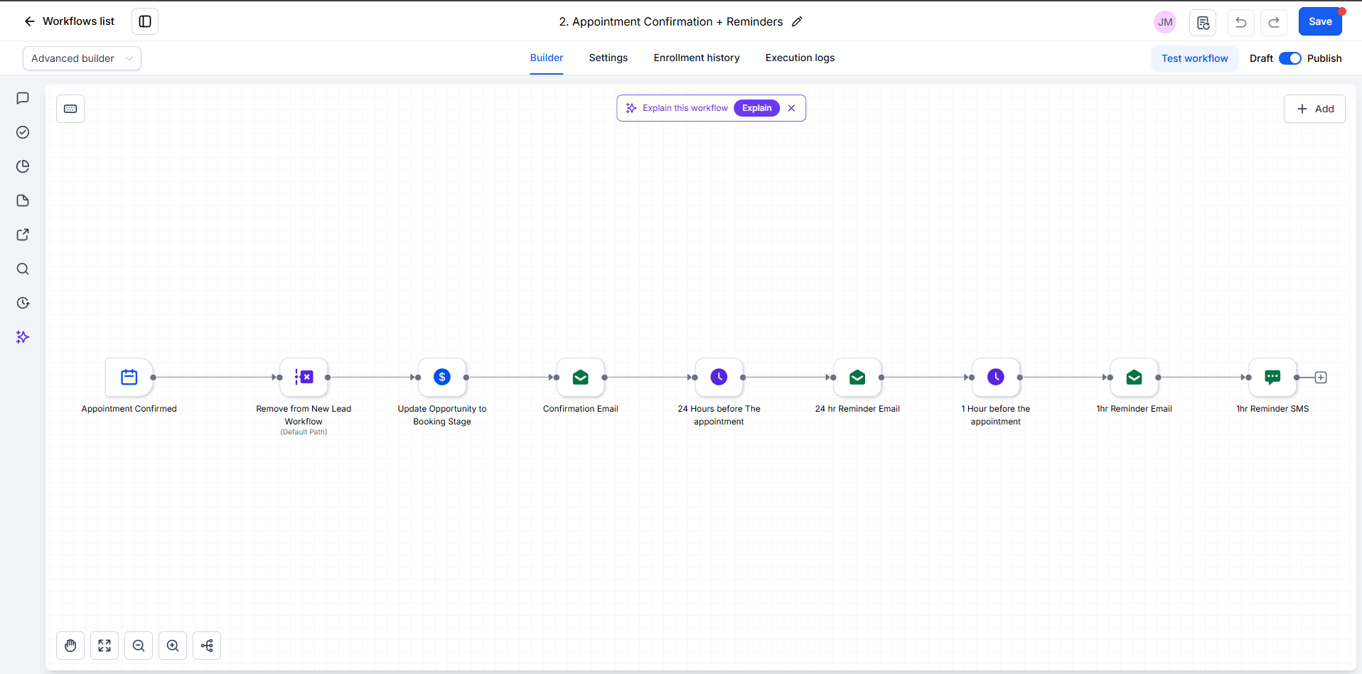 GoHighLevel appointment confirmation and reminders workflow