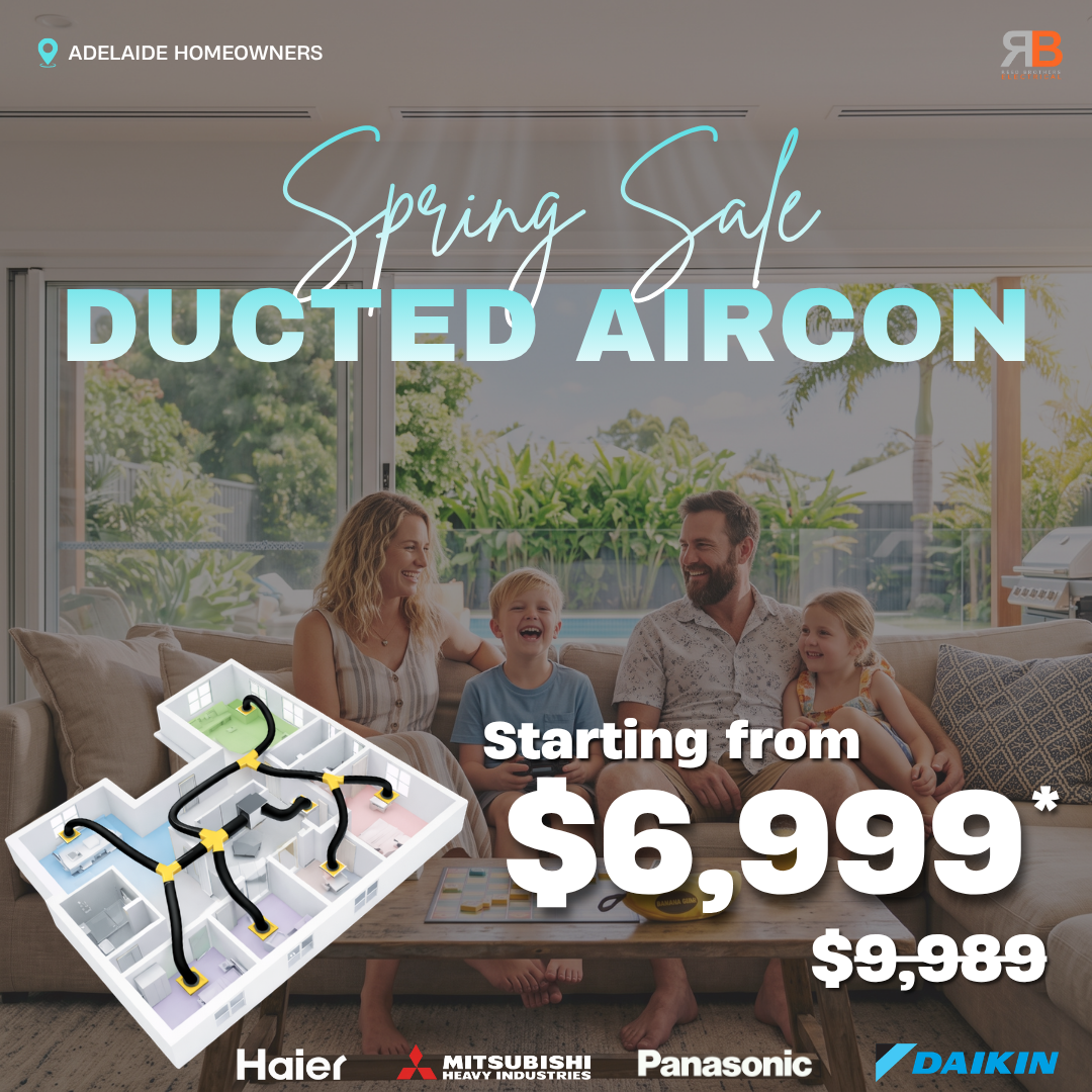 Reed Brothers Electrical spring sale ducted aircon ad with family in living room